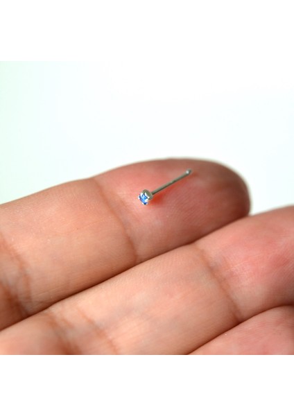 925 Ayar Gümüş Parlamet Mavi Taşlı Hızma Burun Piercing indirimleri