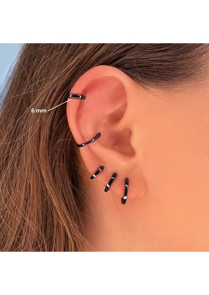 6 mm Siyah Cerrahi Çelik Düz Halka Tragus Piercing Helix Kıkırdak Rook Daith indirimleri