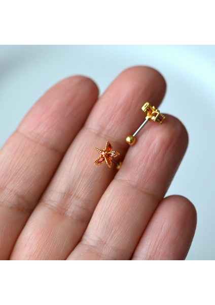 Deniz Yıldızı Helix Piercing Kıkırdak Cerrahi Çelik Gold Renk