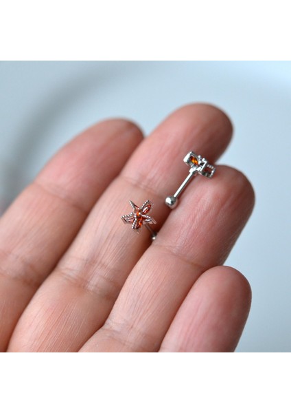 Deniz Yıldızı Helix Piercing Kıkırdak Cerrahi Çelik Gümüş Renk