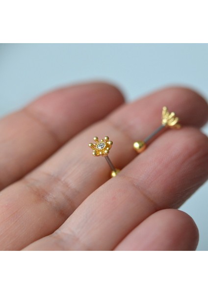 Zarif Çiçek Helix Piercing Kıkırdak Cerrahi Çelik Gold Renk