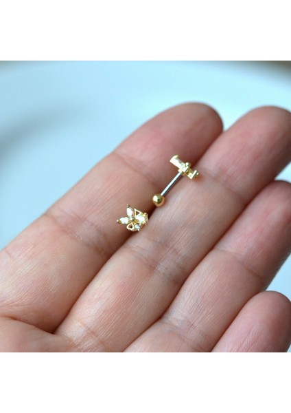Hologram Çiçek Helix Piercing Kıkırdak Cerrahi Çelik Gold Renk