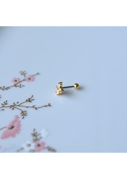 Hologram Çiçek Helix Piercing Kıkırdak Cerrahi Çelik Gold Renk modelleri
