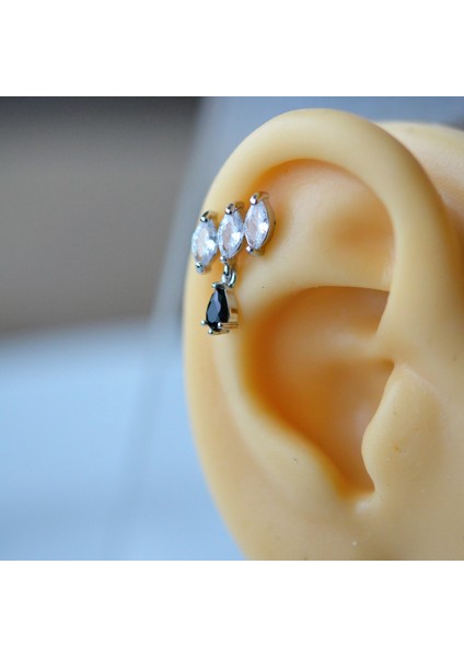 Taş Sallantılı Helix Piercing Kıkırdak Cerrahi Çelik Gümüş Renk