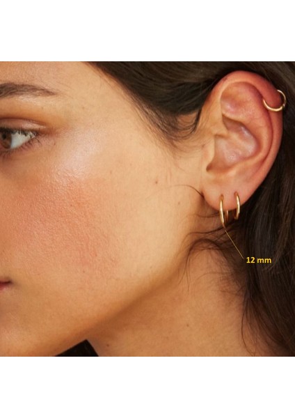 12 mm Gold Cerrahi Çelik Düz Halka Helix Piercing Lob Kıkırdak Rook Daith Conch