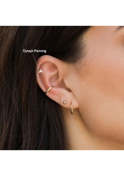 Cerrahi Çelik Mini Üçtaş Tragus Piercing Helix Kıkırdak Gold Renk