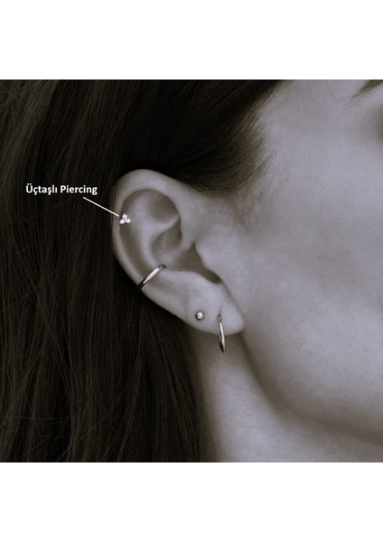 316 L Çelik Mini Üçtaş Tragus Piercing Helix Kıkırdak Silver Renk