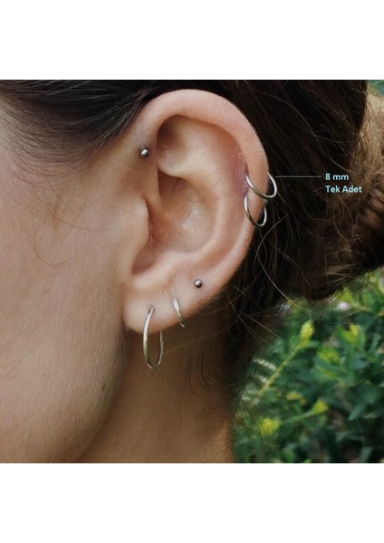8 mm Silver Cerrahi Çelik Düz Halka Tragus Piercing Helix Kıkırdak Rook Daith