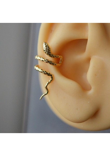 Gold Renkli Çelik Yılan Model Earcuff Yılan Sıkıştırma Kıkırdak Küpesi