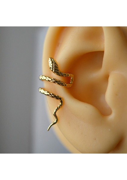 Gold Renkli Çelik Yılan Model Earcuff Yılan Sıkıştırma Kıkırdak Küpesi