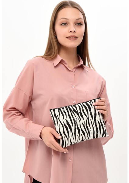 Çınar Bez Çanta - Zebra Desen Clutch Çanta