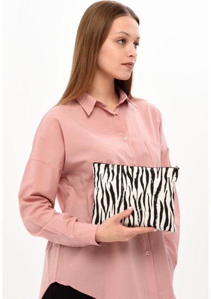 Çınar Bez Çanta - Zebra Desen Clutch Çanta