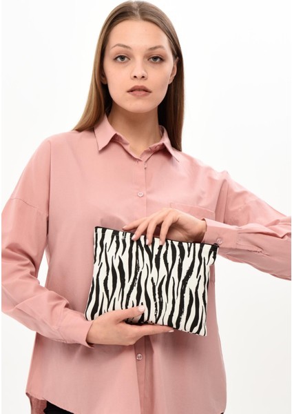 Çınar Bez Çanta - Zebra Desen Clutch Çanta