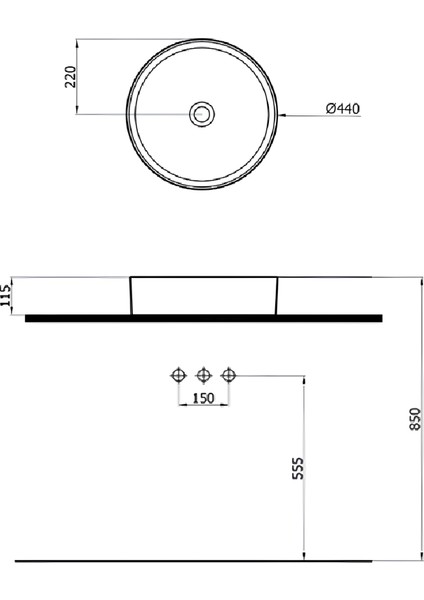 Mittes Tezgah Üstü Lavabo 44X14,5 cm