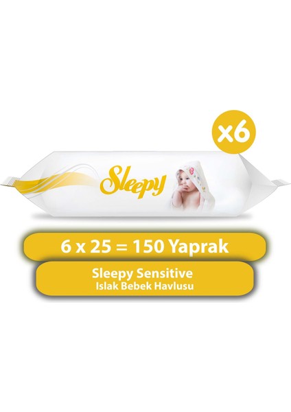 Sensitive Islak Bebek Havlusu 6 x 25 150 Yaprak