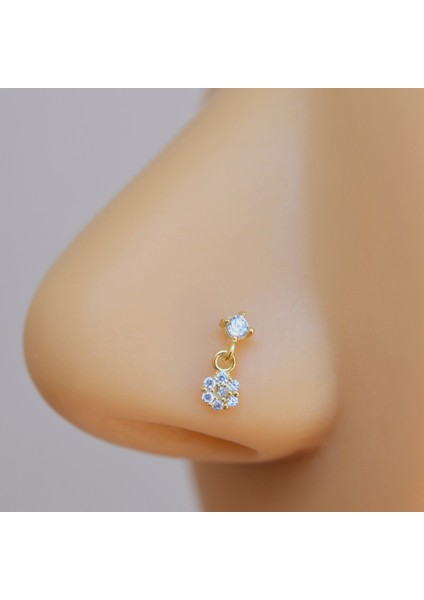 Gold Kaplama 925 Ayar Gümüş Çiçek Sallantılı Burun Hızma Piercing