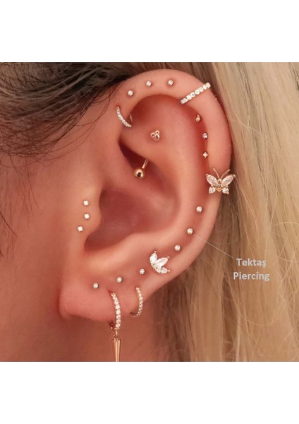 Mini Tektaş Cerrahi Çelik Piercing Tragus Helix Kıkırdak Conch Gold Renk 8 mm