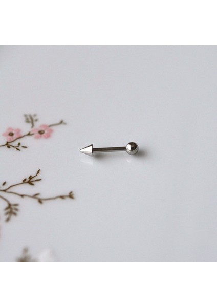 Cerrahi Çelik Sivri Uçlu Tragus Piercing Helix Kıkırdak 8 mm Gümüş Renk Arkası Toplu