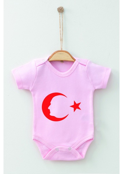 Adabebek Pamuk Organik Ay Yıldız Desenli Kısa Kollu Body Badi Bebek Zıbın