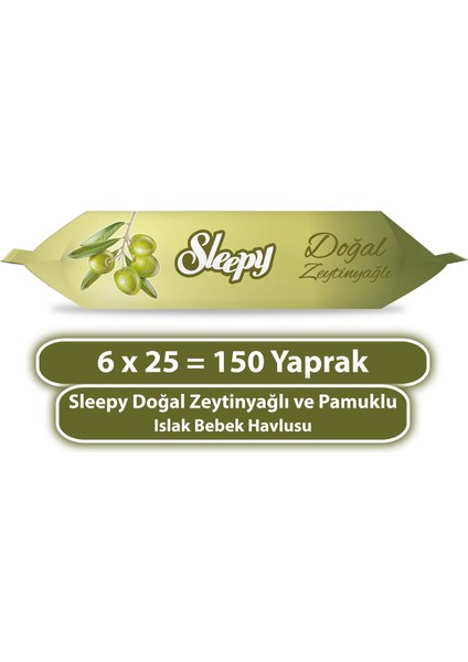 Doğal Zeytinyağlı ve Pamuklu Islak Bebek Havlusu 6 x 25 150 Yaprak