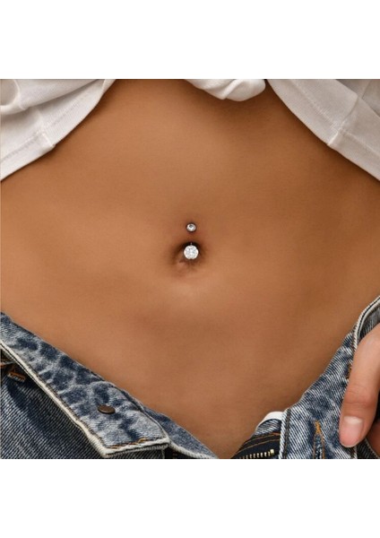 Cerrahi Çelik Zirkon Taşlı Göbek Piercingi Gold Rekli