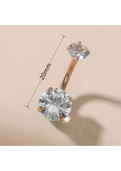 Cerrahi Çelik Zirkon Taşlı Göbek Piercingi Gold Rekli