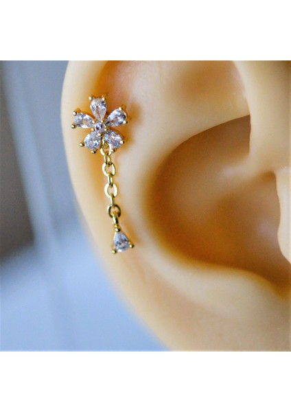 Cerrahi Çelik Zincir Sallantılı Çiçek Tragus Piercing Helix Kıkırdak Lob fiyatları
