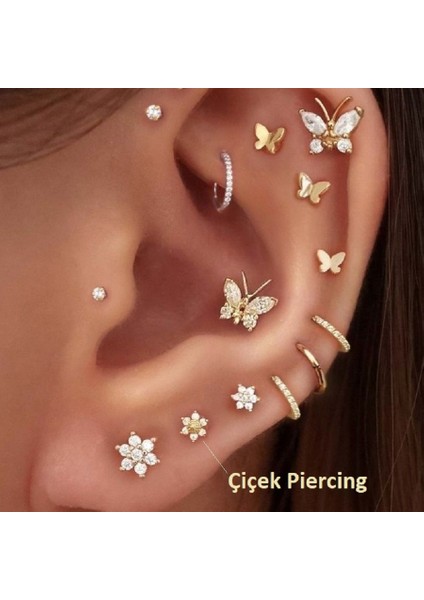 Cerrahi Çelik Arkası Düz Çiçek Tragus Piercing Helix Conch Daith