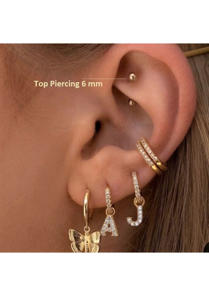 6 mm Cerrahi Çelik Gold Renkli Iki Ucu Top Piercing Tragus Helix Conch Lob Daith