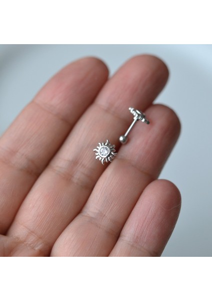 Güneş Model Helix Piercing Kıkırdak Cerrahi Çelik Gümüş Renk