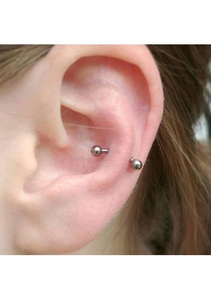 8 mm Cerrahi Çelik Gümüş Renkli Iki Ucu Top Piercing Tragus Helix Conch Lob Daith