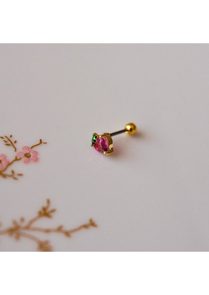 Cerrahi Çelik Pembe Çilek Piercing Helix Lob Kıkırdak Tragus