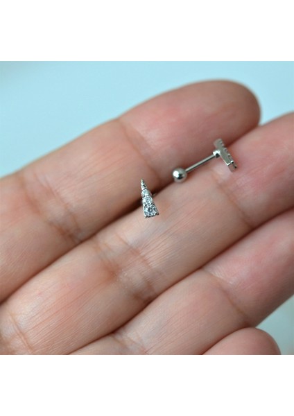 Gümüş Renkli Cerrahi Çelik Taşlı Mini Üçgen Piercing Helix Lob Kıkırdak Tragus