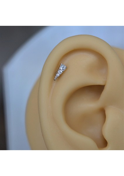Gümüş Renkli Cerrahi Çelik Taşlı Mini Üçgen Piercing Helix Lob Kıkırdak Tragus fiyatları