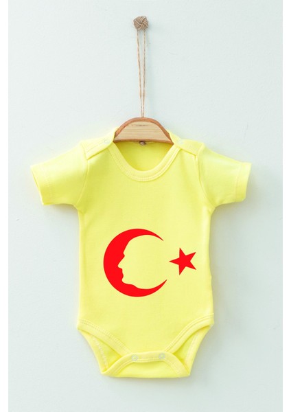 Adabebek Pamuk Organik Ay Yıldız Desenli Kısa Kollu Body Badi Bebek Zıbın