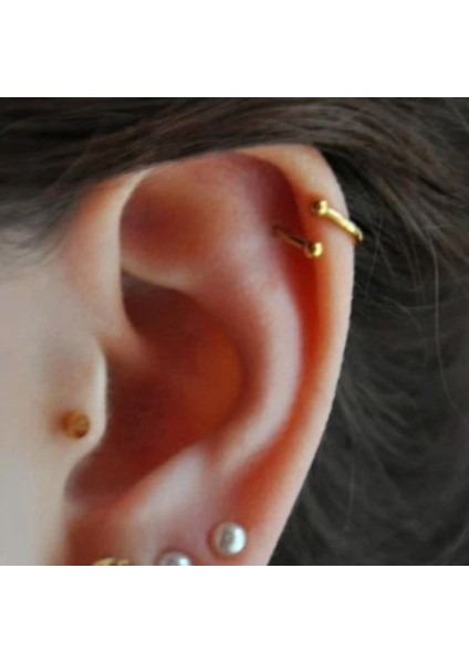 Gold Renk Cerrahi Çelik Spiral Piercing Kulak Dudak Burun Kaş Kıvrımlı Piercing