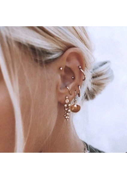 Gold Renk Cerrahi Çelik Spiral Piercing Kulak Dudak Burun Kaş Kıvrımlı Piercing modelleri