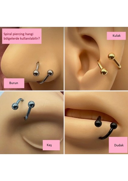 Gold Renk Cerrahi Çelik Spiral Piercing Kulak Dudak Burun Kaş Kıvrımlı Piercing fırsatları