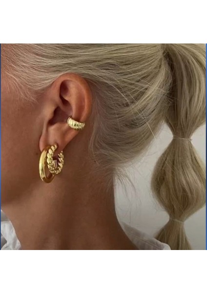 Gold Renk Deniz Kabuğu Model Earcuff Sıkıştırma Kıkırdak Küpe