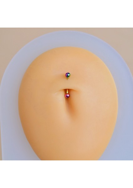 Cerrahi Çelik 8 mm Iki Ucu Toplu Minimal Göbek Piercingi Hologram Renkli fiyatları