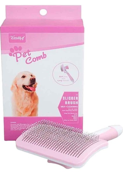 İnce Telli Kedi Ve Köpek Fırçası Susutalı Pembe S