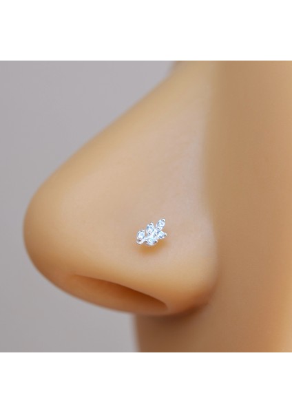 925 Ayar Mini Yaprak Model Hızma Çiçek Figürlü Burun Piercingi