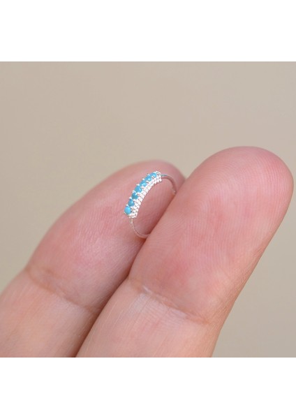 925 Ayar Gümüş Mavi Taşlı Firuze Halka Burun Piercing Turquaz Renkli fırsatları