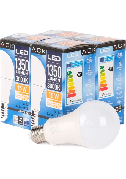 15W LED Ampul 3000K Günışığı E27 4'lü Eko Paket