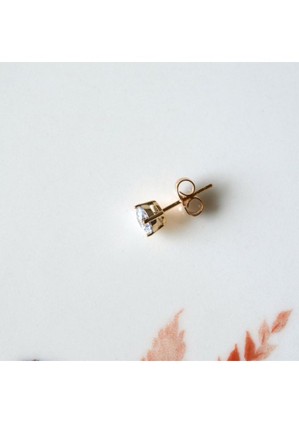 Tektaş Küpe 6 mm Zirkon Taşlı Rodyumlu Tek Adet