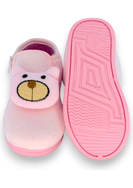 Pembe Ayıcık Aksesuarlı Fermuarlı Kadife Panduf modelleri