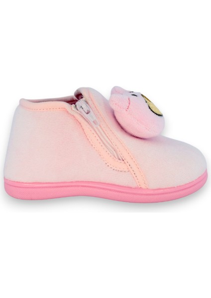 Pembe Ayıcık Aksesuarlı Fermuarlı Kadife Panduf fırsatları