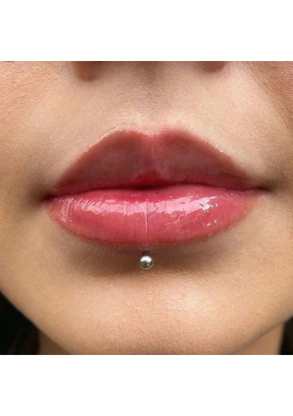 Cerrahi Çelik Ucu Toplu Dil Dudak Piercingi 8 mm Gümüş Renk modelleri
