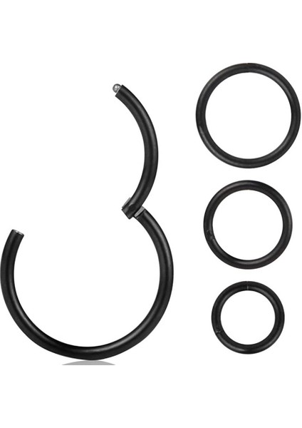 Düz Siyah Renk Halka Cerrahi Çelik Piercing Takımı 3'lü Set indirimleri