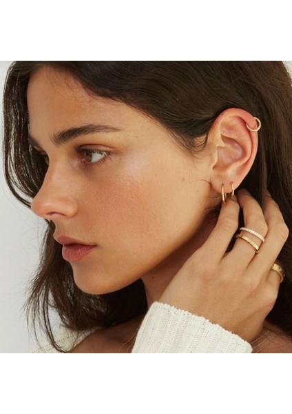 Düz Gold Renk Halka Cerrahi Çelik Piercing Takımı 3'lü Set modelleri